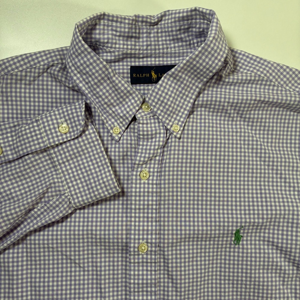 Ralph Lauren Button Down Shirt XL Purple Gingham Check Long Sleeve Pony Logo
